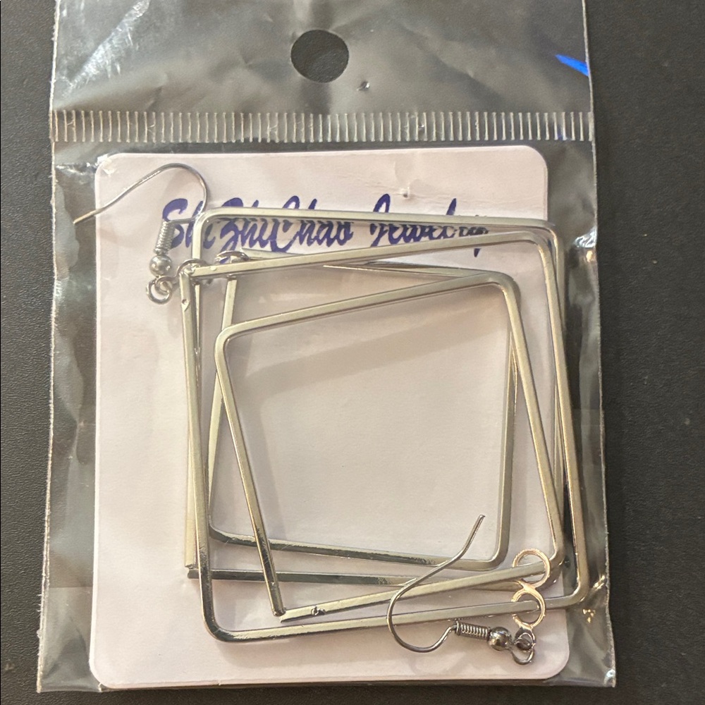 Silver Square Hoop Earrings